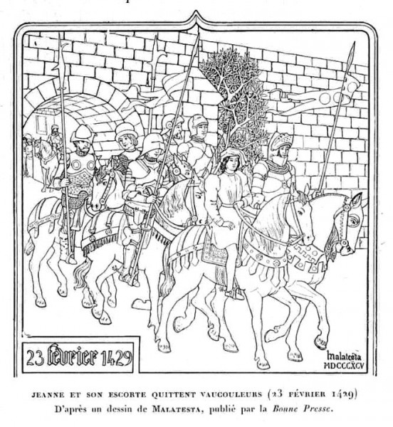 Coloriage : Jeanne et son escorte quittent vaucouleurs