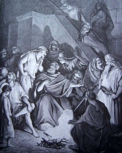 Vie de Saint Marc. gravure Gustave Doré - La Bible - Reniement de saint Pierre