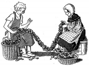 Sacrement de l'ordre - Fillettes préparant des guirlandes de fleurs pour l'ordination d'Yvon
