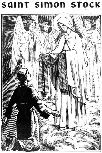 Coloriage de Saint Simon Stock recevant le Scapulaire des mains de Marie