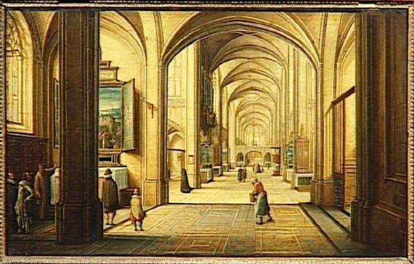 Grand intérieur d'église avec sacristain - Hendrick van Steenwyck