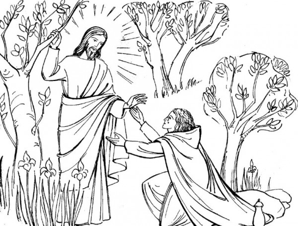 Coloriage de Pâques : Jesus ressuscité apparait à Marie-Madeleine