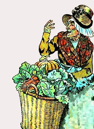vielle femme et son panier de légumes