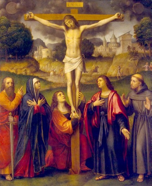 histoire de la Mort du Christ - Crucifixion avec Saint Paul et Saint François - Luini Bernardino