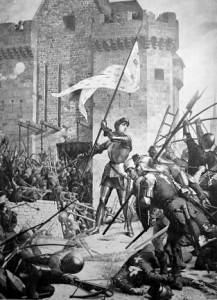 Jeanne d'Arc et son étendard dans la bataille par Leneveu