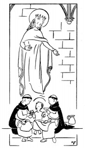 Jésus mange avec les moinillons - Coloriage pour la catéchèse