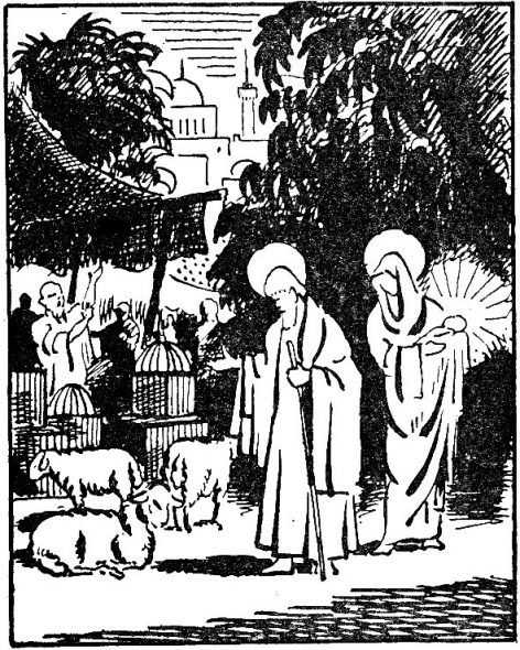 Saint Joseph achète 2 colombes à offrir - Présentation de Jésus au Temple