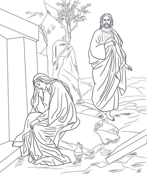 Coloriage - Jésus apparaît à Marie-Madeleine après la Resurrection