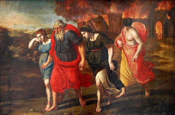 Bible des enfants : Loth et ses fille fuient Sodome et Gomorrhe