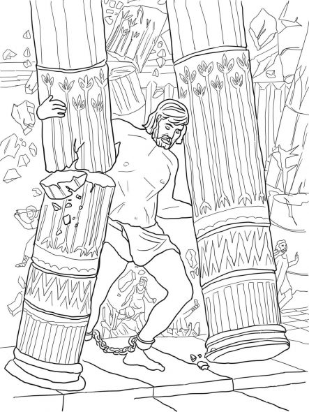 Coloriage de la bible - Samson détruit le temple des Philistins