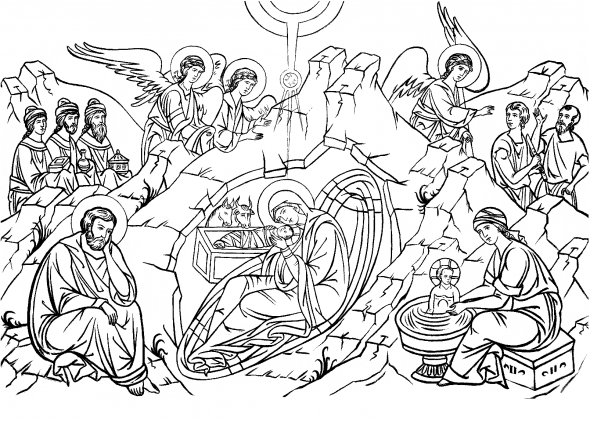 Coloriage bible - Scènes de la Nativité de Jésus à Bethléem