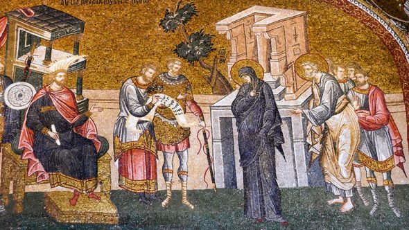 Marie et Joseph se rendent à Bethléem pour le recensement romain