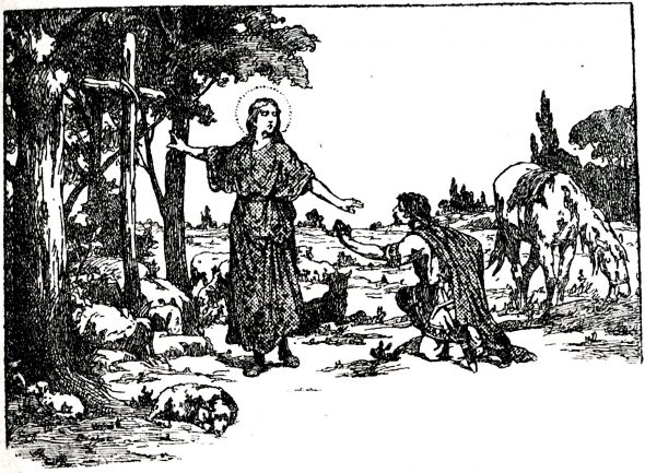 Sainte Solange gardant son troupeau en Sologne et Ramulfe