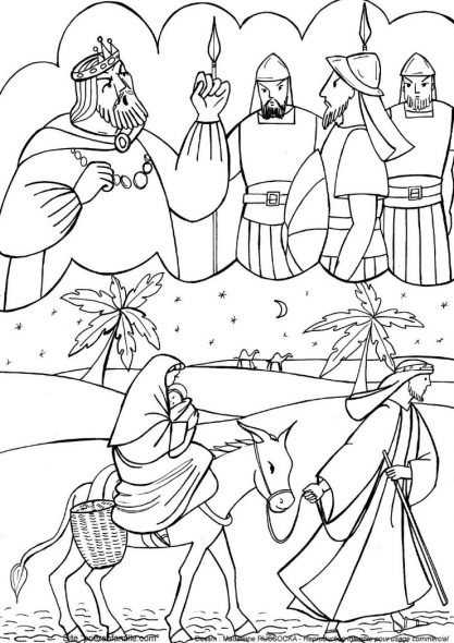 Coloriage les soldats d'Hérode poursuivant la sainte famille fuyant en Égypte