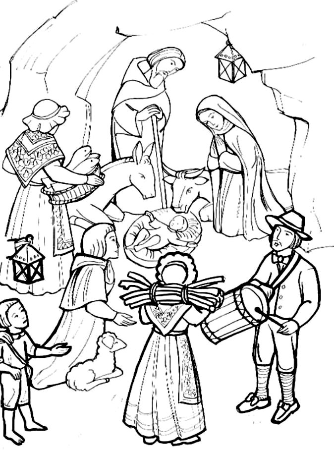 Coloriage de la Crèche avec les santons de Provence