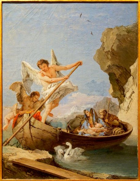 Les anges aident la Sainte famille à traverser le Nil durant la fuite en Égypte