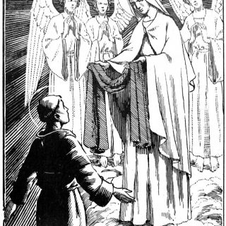 Coloriage de Saint Simon Stock recevant le Scapulaire des mains de Marie