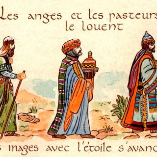 Les rois mages en chemin vers la crèche