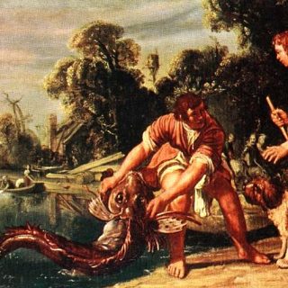Tobie attrape le poisson avec l'ange Gabriel