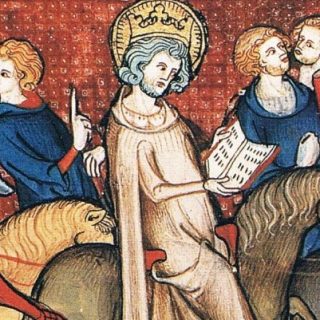 Saint Louis à cheval et sa suite
