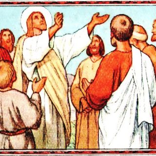 Jésus, au milieu des Apôtres, leur apprend le « Notre Père »