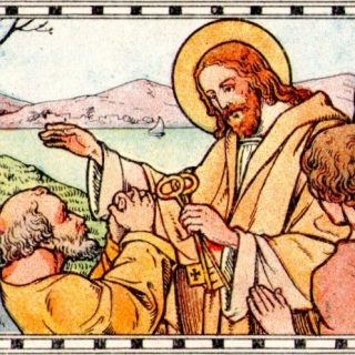 Paysage de la Judée. — Jésus remet à Pierre les clefs du royaume des Cieux.