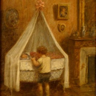 Enfant qui regarde sa petite soeur au berceau 1931 - récit pour se préparer à la première communion